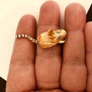 Avon Vintage Mouse Tie Tack/Pin Gold Tone with Rhinestone Eyes and Tail